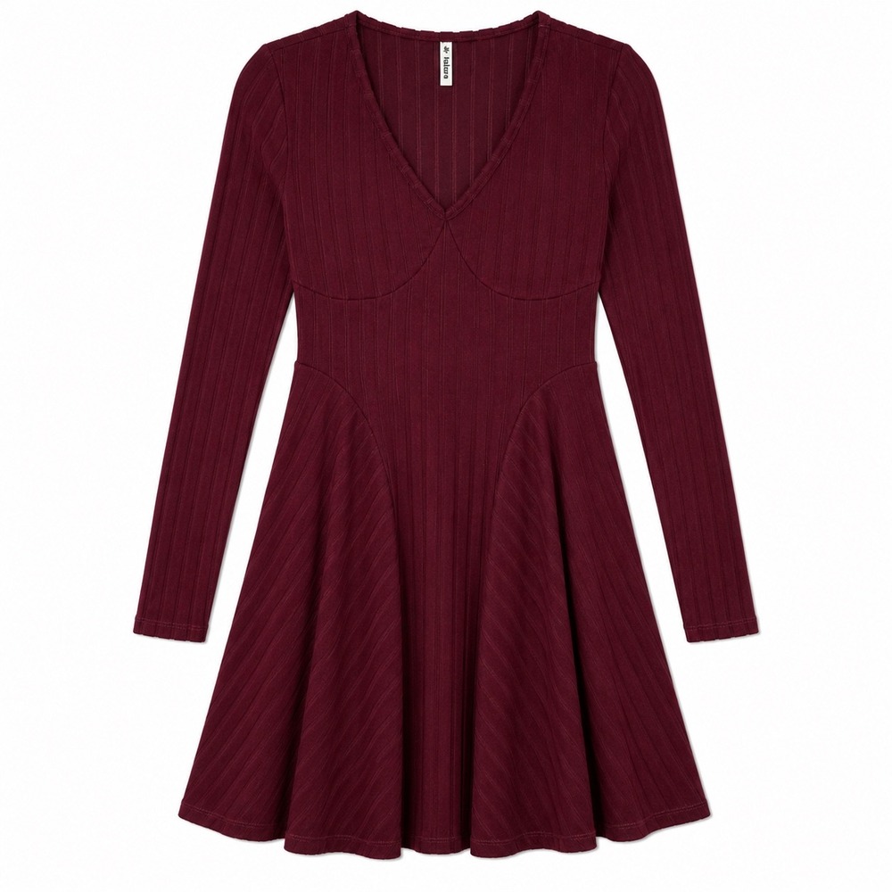 Halara Rib Knit Fit & Flare Dress Burgundy NWT Size Small